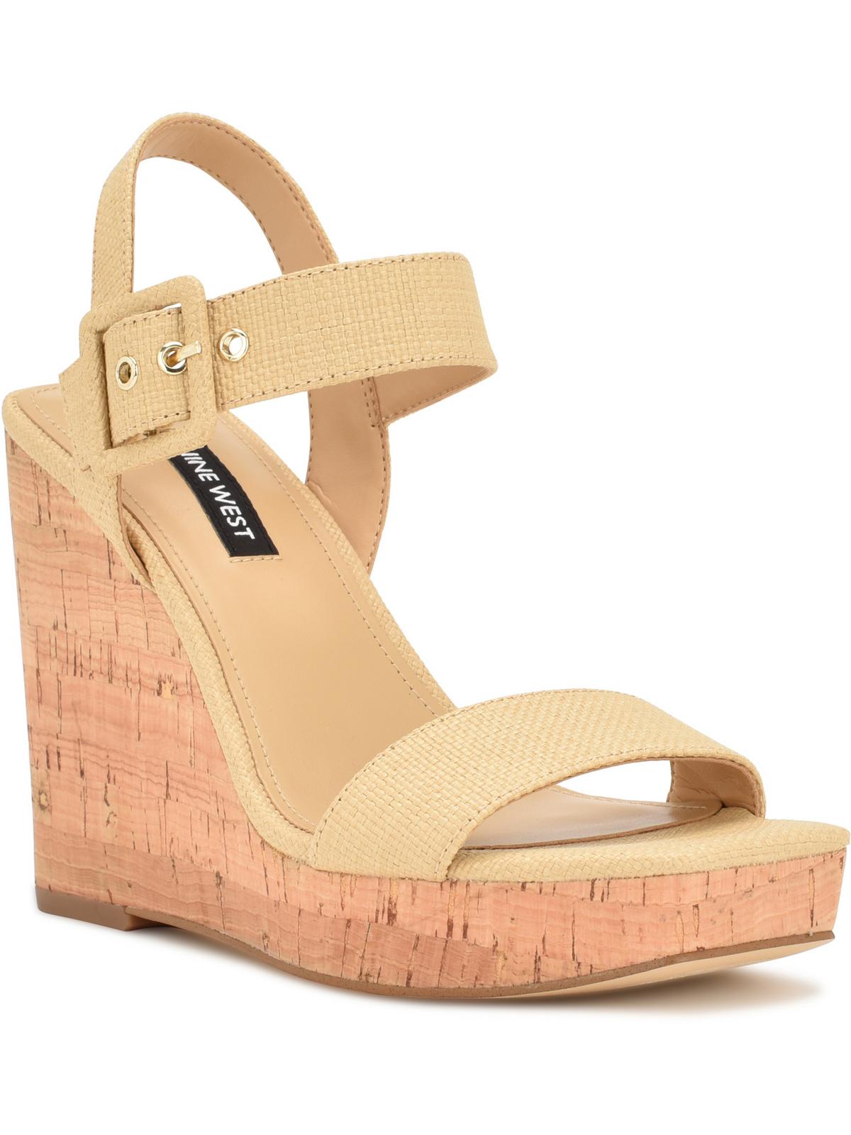 Nine West Womens COURTS2 Buckle Woven Wedge Sandals
